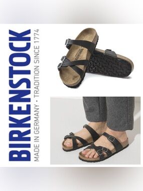 NWT Birkenstock Franca Oiled-Leather Black Sandals